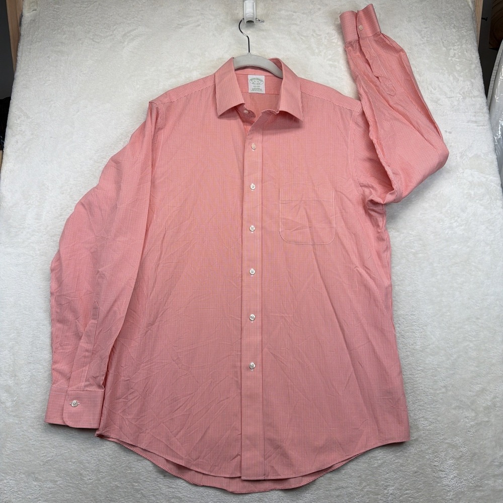 Brooks Brothers Milano Dress Shirt Mens 16-34 Red Gingham Cotton Slim Fit